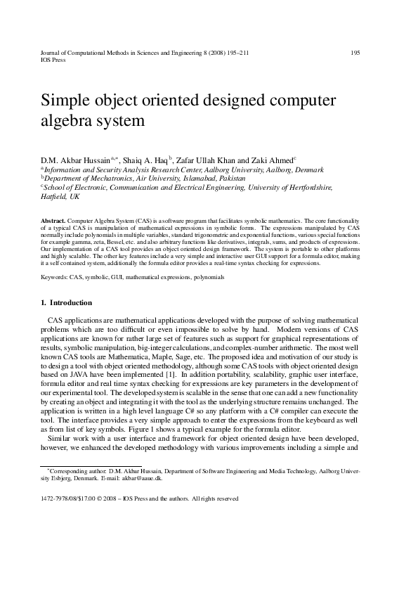 (PDF) Simple object oriented designed computer algebra system