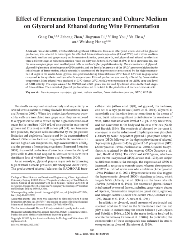 (PDF) Effect of Fermentation Temperature and Culture Medium on Glycerol ...