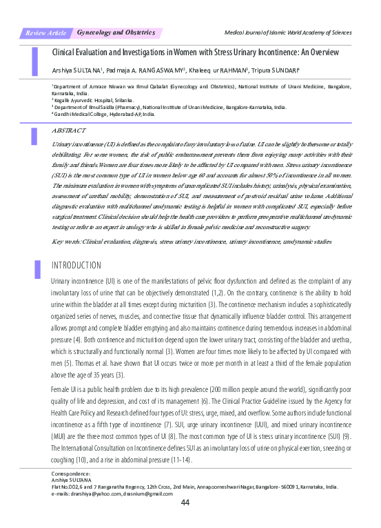 (PDF) Clinical Evaluation and Investigations in Women with Stress ...