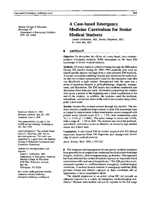 (PDF) A Case-based Emergency Medicine Curriculum for Senior Medical ...