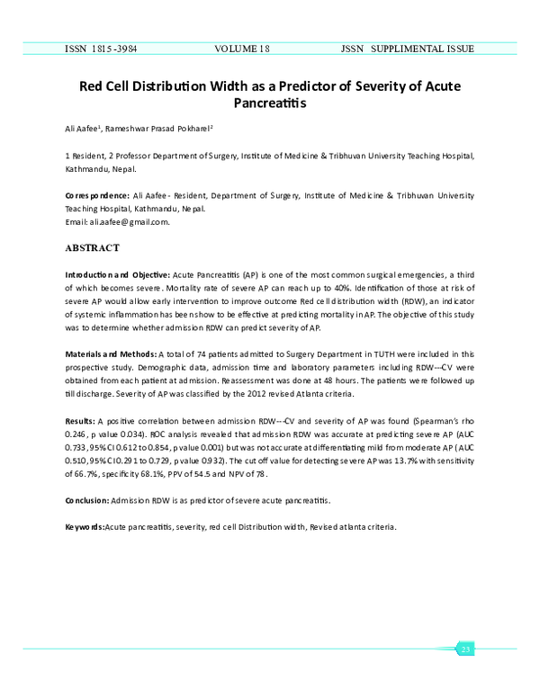 (PDF) Red cell distribution width as a predictor of severity of acute ...