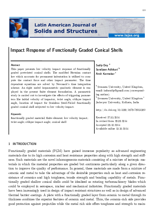 (PDF) Impact response of functionally graded conical shells
