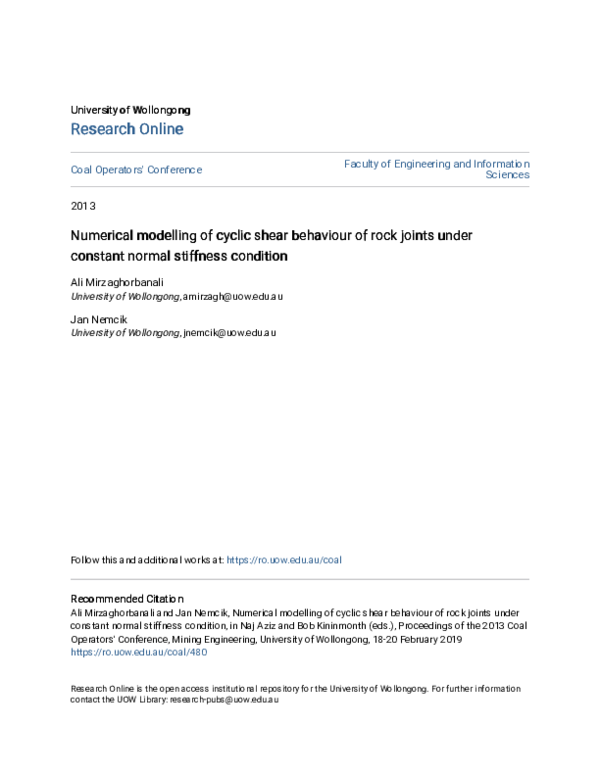 (PDF) Numerical modelling of cyclic shear behaviour of rock joints ...