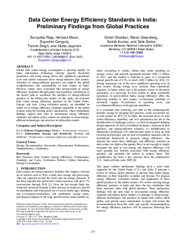(PDF) Data Center Energy Efficiency Standards in India