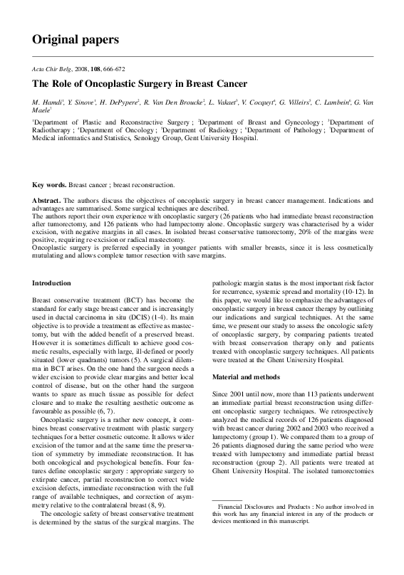 (PDF) The role of oncoplastic surgery in breast cancer