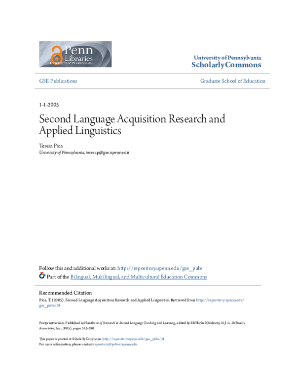 (PDF) Second Language Acquisition Research and Applied