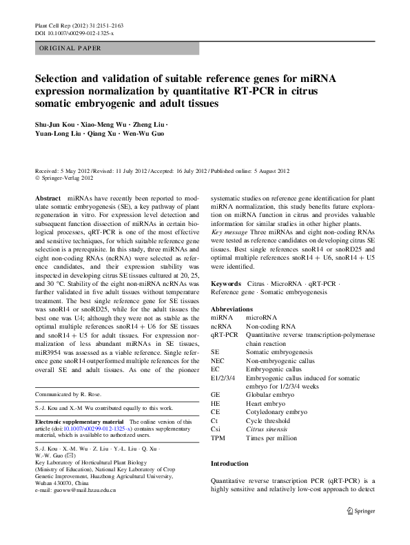 (PDF) Selection and validation of suitable reference genes for miRNA ...