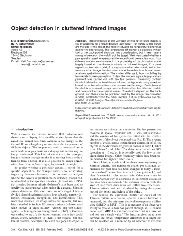 (PDF) Object detection in cluttered IR-images
