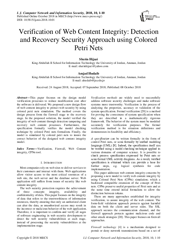 (PDF) Verification of Web Content Integrity: Detection and Recovery ...