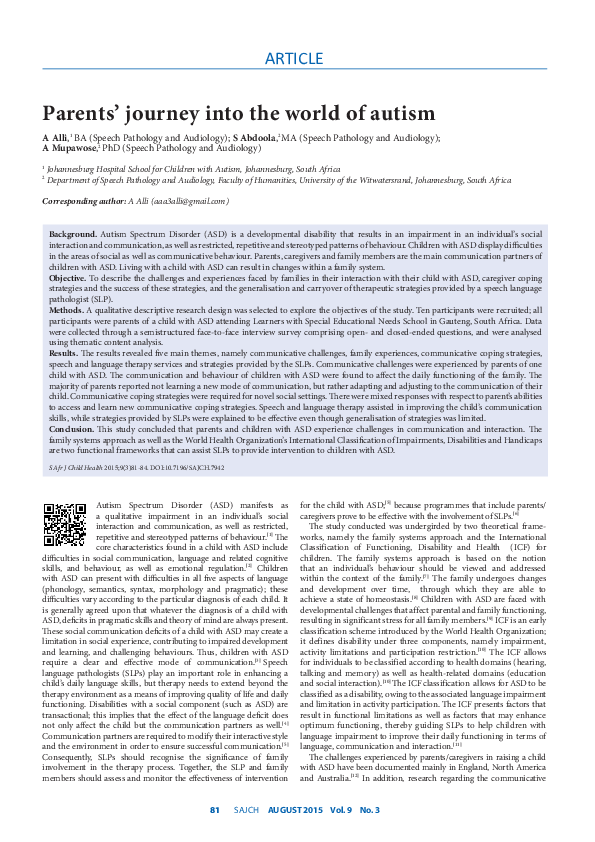 (PDF) Parents’ journey into the world of autism