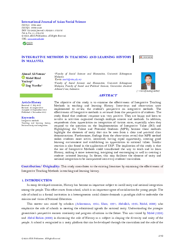 (PDF) Integrative Methods in Teaching and Learning History in Malaysia