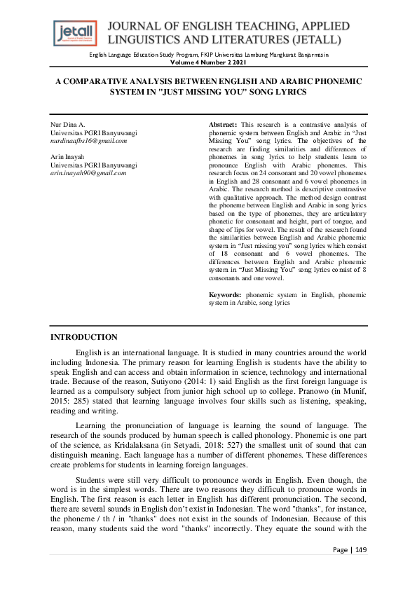 (PDF) A Comparative Analysis Between English and Arabic Phonemic System ...