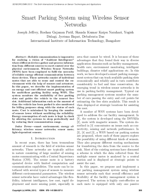 (PDF) Smart Parking System Using Wireless Sensor Networks