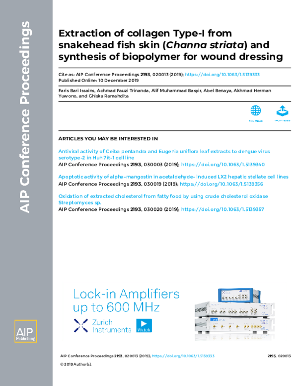 (PDF) Extraction of collagen Type-I from snakehead fish skin (Channa ...
