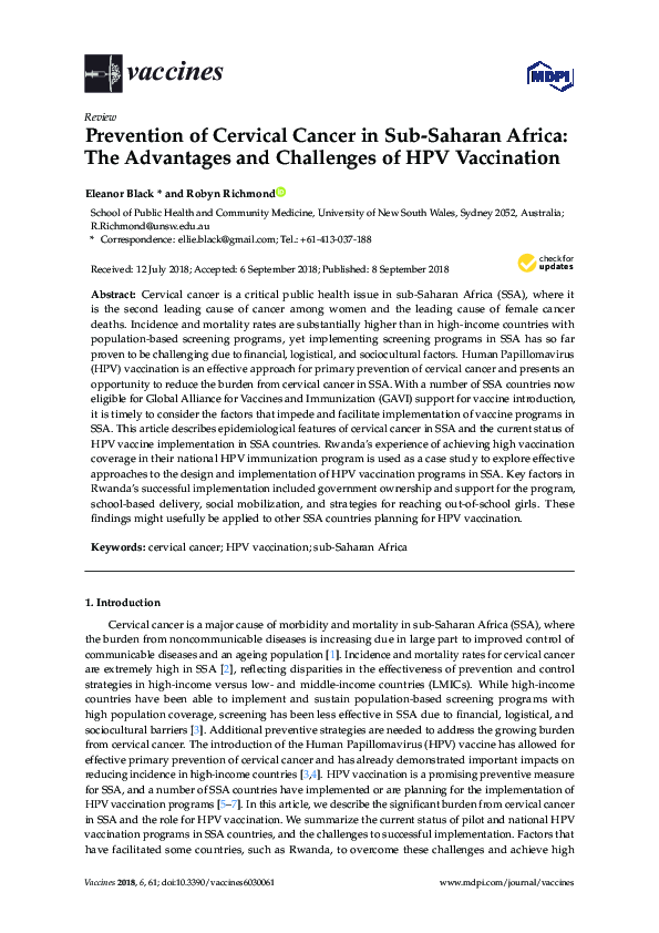 (PDF) Prevention of Cervical Cancer in Sub-Saharan Africa: The ...