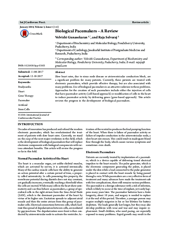(PDF) Biological Pacemakers – A Review