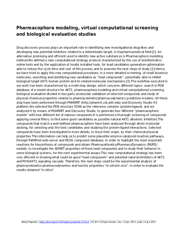 (PDF) Pharmacophore modeling, virtual computational screening and ...