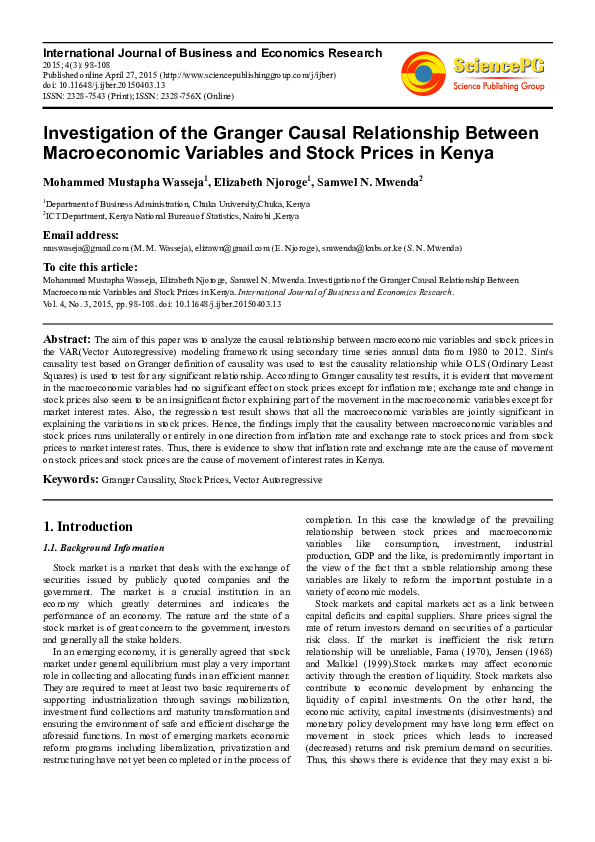 (PDF) Investigation of the Granger Causal Relationship Between ...