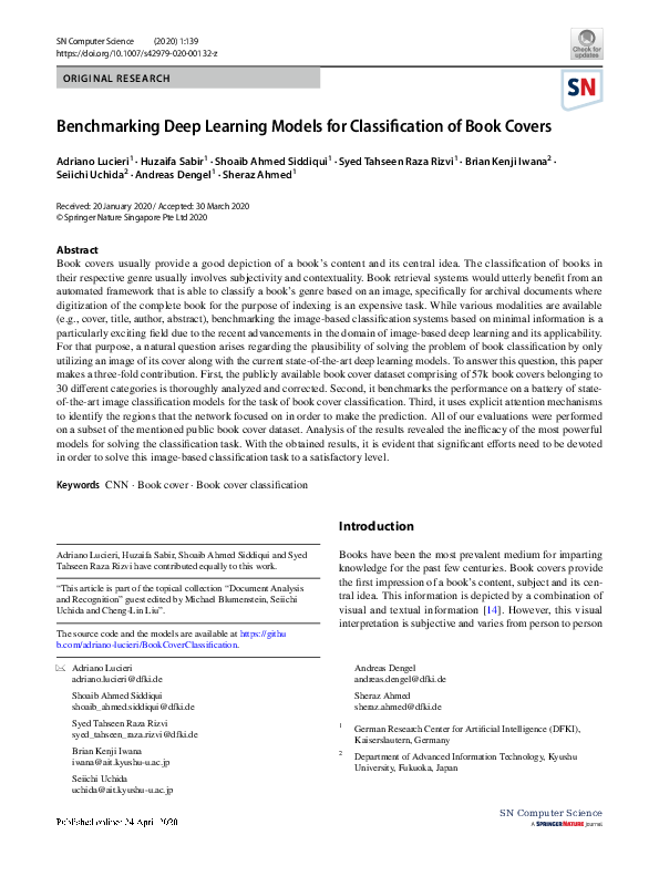 (PDF) Benchmarking Deep Learning Models for Classification of Book Covers