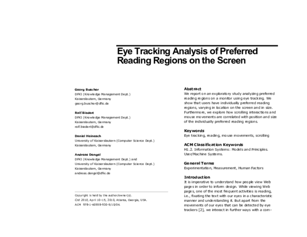 (PDF) Eye tracking analysis of preferred reading regions on the screen