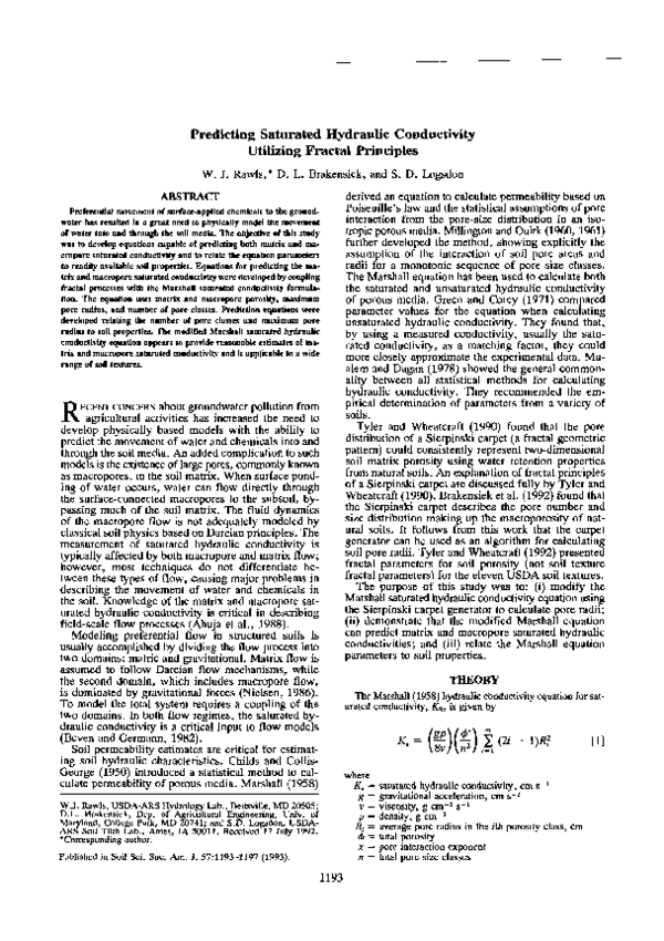 (PDF) Predicting saturated hydraulic conductivity utilizing fractal ...