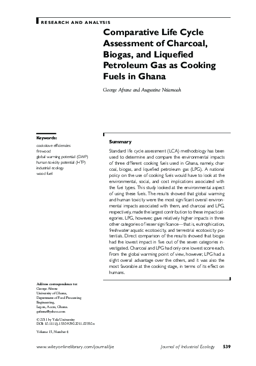 (PDF) Comparative Life Cycle Assessment of Charcoal, Biogas, and