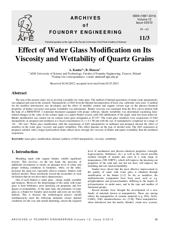(PDF) Effect of Water Glass Modification on Its Viscosity and ...