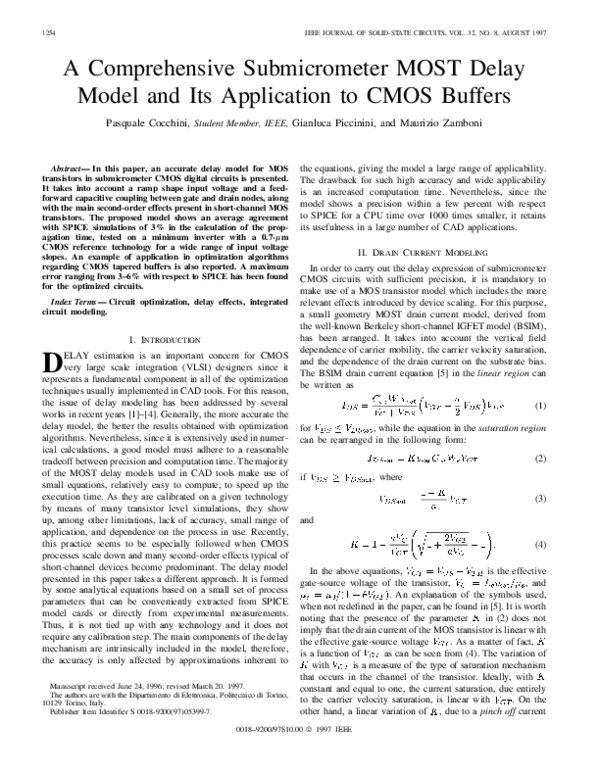(PDF) A Comprehensive SubmicrometerMOST Delay Model and Its Application ...