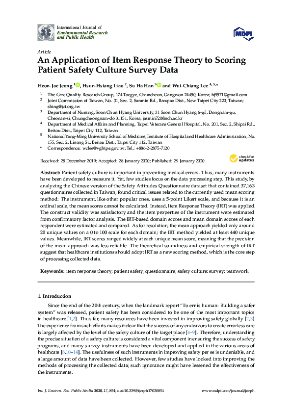 (PDF) An Application of Item Response Theory to Scoring Patient Safety ...