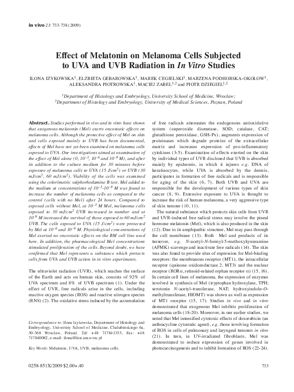 (PDF) Effect of Melatonin on Melanoma Cells Subjected to UVA and UVB ...