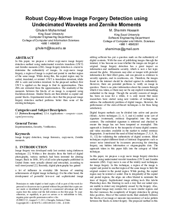 (PDF) Robust copy-move image forgery detection using undecimated ...