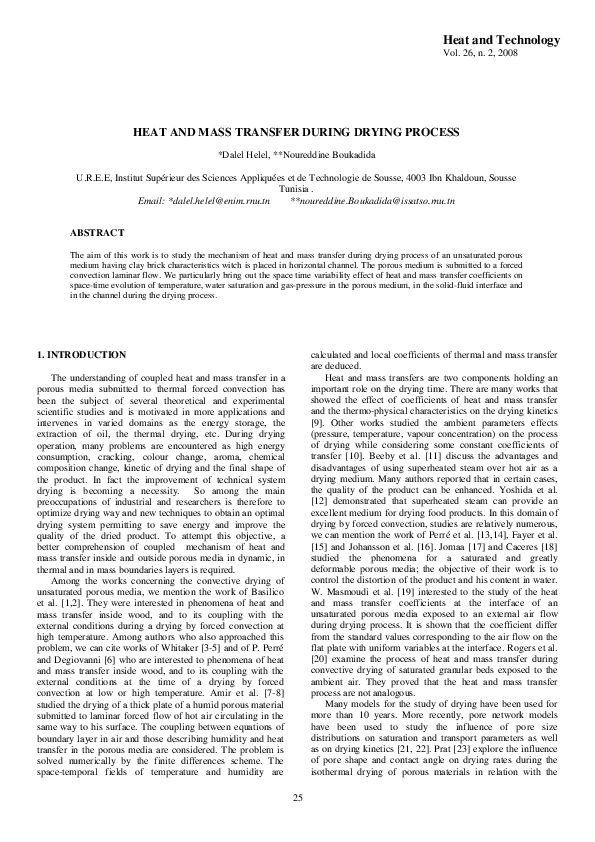 (PDF) Heat and Mass Transfer During Drying Process