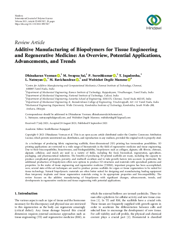 (PDF) Additive Manufacturing of Biopolymers for Tissue Engineering and ...