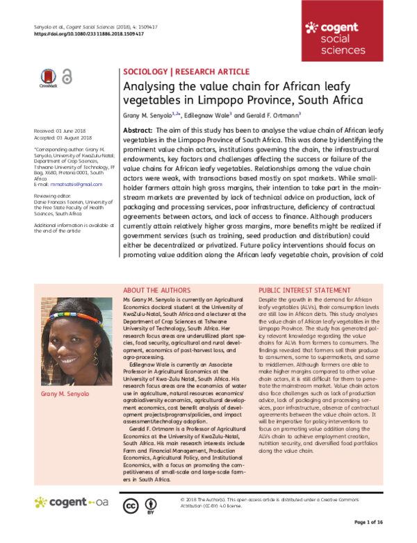 (PDF) Analysing the value chain for African leafy vegetables in Limpopo ...