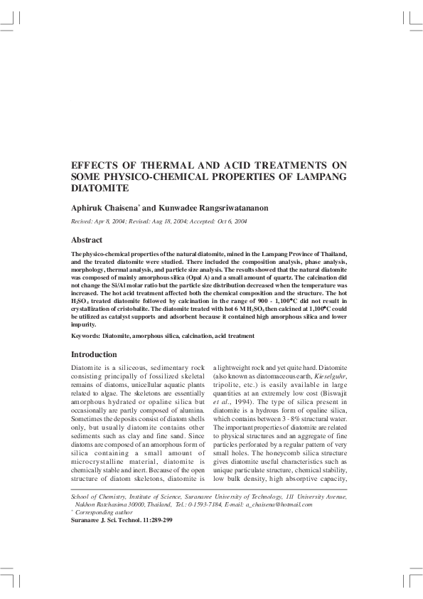 (PDF) Effects of Thermal and Acid Treatments on Some Physico-Chemical ...