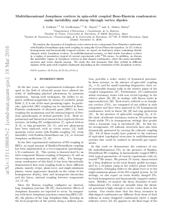 (PDF) Multidimensional Josephson vortices in spin-orbit-coupled Bose ...