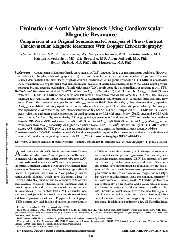 (PDF) Evaluation of Aortic Valve Stenosis Using Cardiovascular Magnetic ...