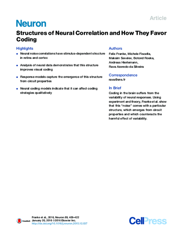 (PDF) Structures of Neural Correlation and How They Favor Coding