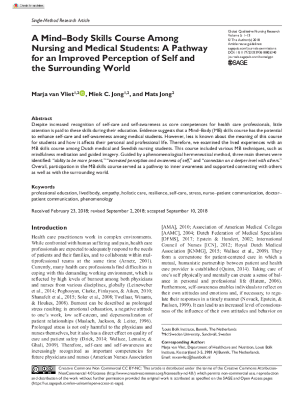 (PDF) A Mind–Body Skills Course Among Nursing and Medical Students: A ...