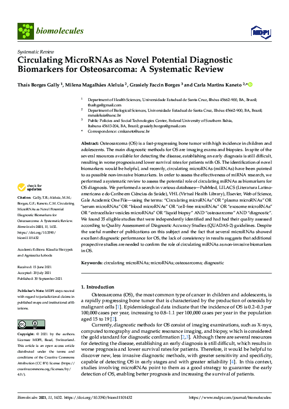 (PDF) Circulating MicroRNAs as Novel Potential Diagnostic Biomarkers ...