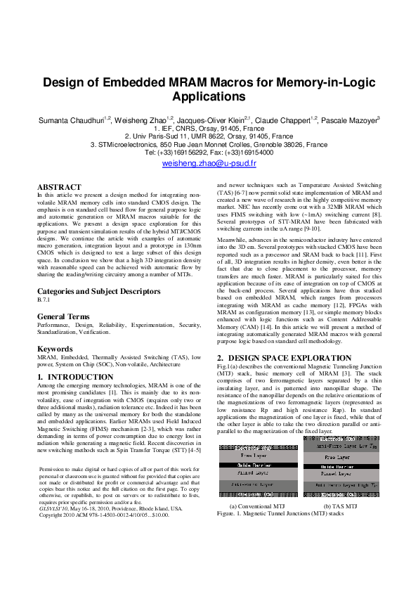 (PDF) Design of embedded MRAM macros for memory-in-logic applications
