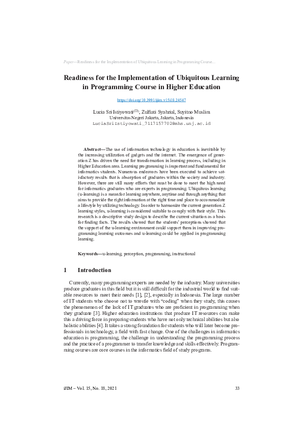 (PDF) Readiness for the Implementation of Ubiquitous Learning in ...