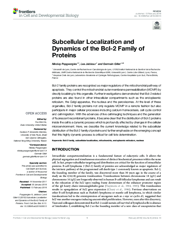 (PDF) Subcellular Localization and Dynamics of the Bcl-2 Family of Proteins