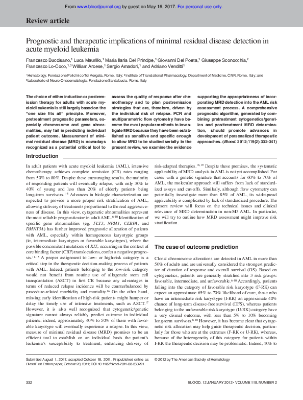 (PDF) Prognostic and therapeutic implications of minimal residual ...
