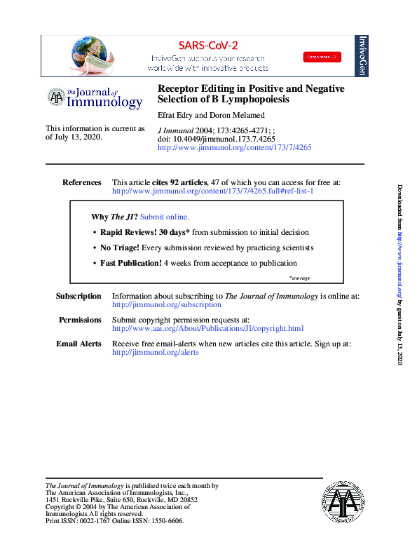 (PDF) Receptor Editing in Positive and Negative Selection of B ...