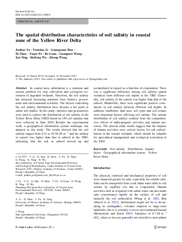 (PDF) The spatial distribution characteristics of soil salinity in ...
