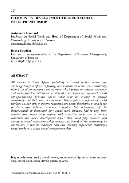 Pdf Community Development Through Social Entrepreneurship