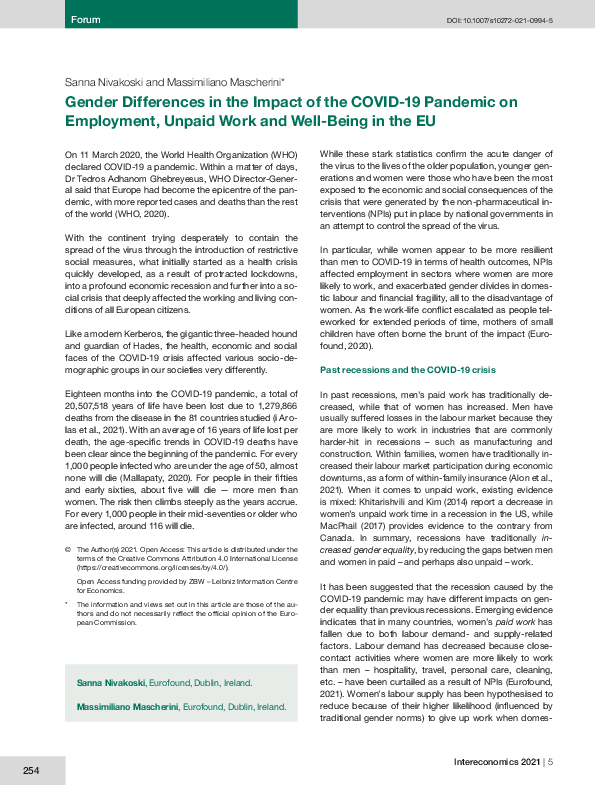 (PDF) Gender Differences in the Impact of the COVID-19 Pandemic on ...