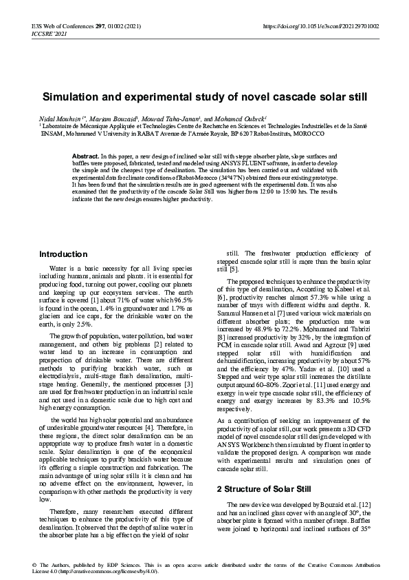 (PDF) Simulation and experimental study of novel cascade solar still