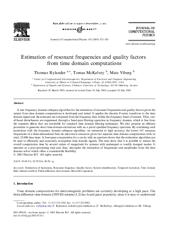 (PDF) Estimation of resonant frequencies and quality factors from time ...
